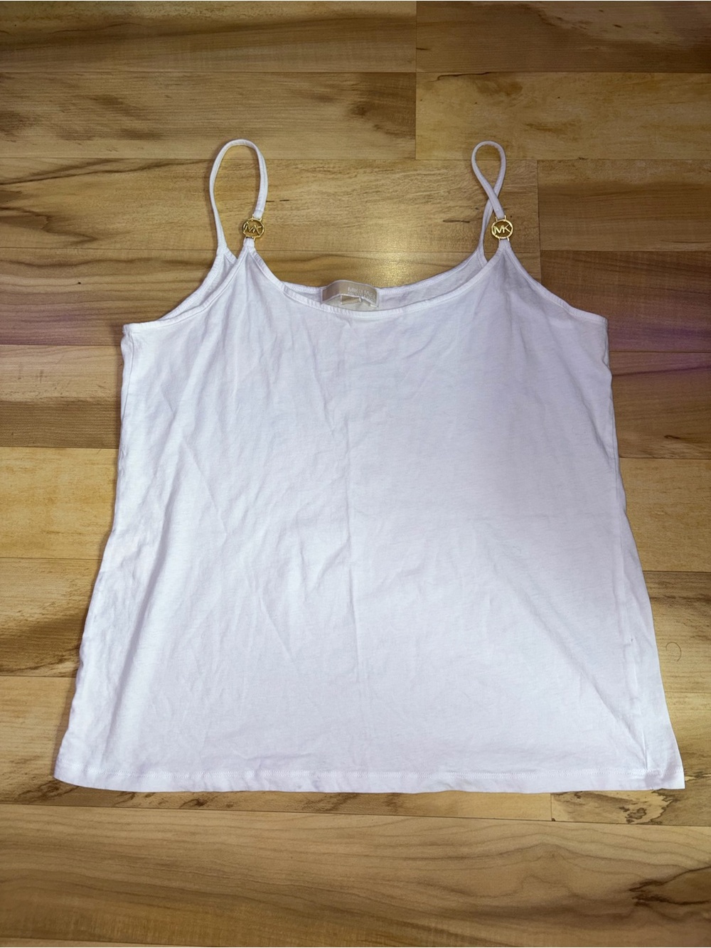 Michael Kors White Cotton Spaghetti Strap Camisole with Gold Logo Charms